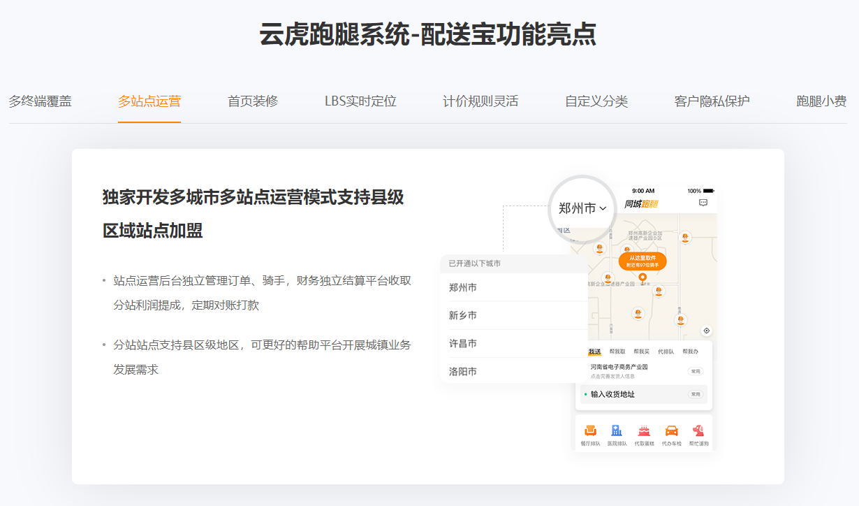 云虎跑腿系統(tǒng)-配送寶功能亮點-多站點運營.png